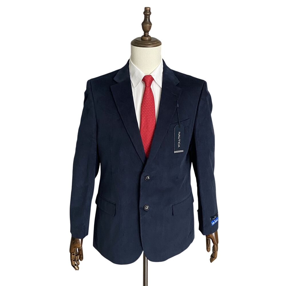 Nautica Sport Coat Men's 42 Regular Corduroy Modern Fit Stretch Dark Blue NEW
